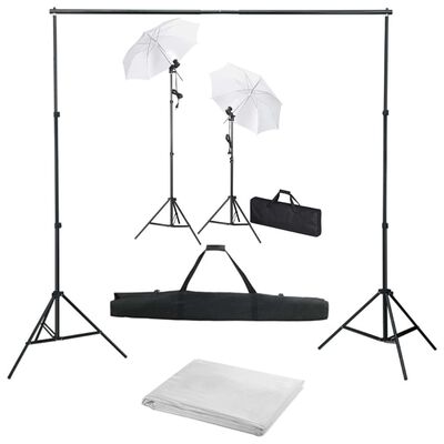 vidaXL Fotografska oprema s pozadinom, svjetiljkama i kišobranima