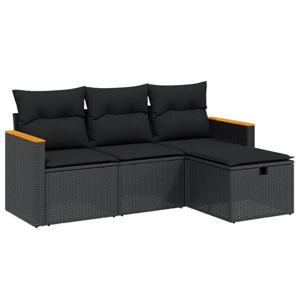 vidaXL 4-dijelni set vrtnih sofa od poliratana s jastucima crni