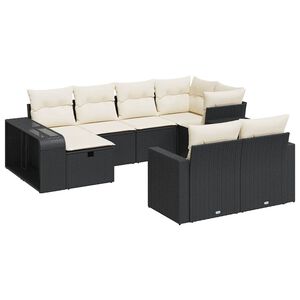 vidaXL 10-dijelni set vrtnih sofa s jastucima crni od poliratana