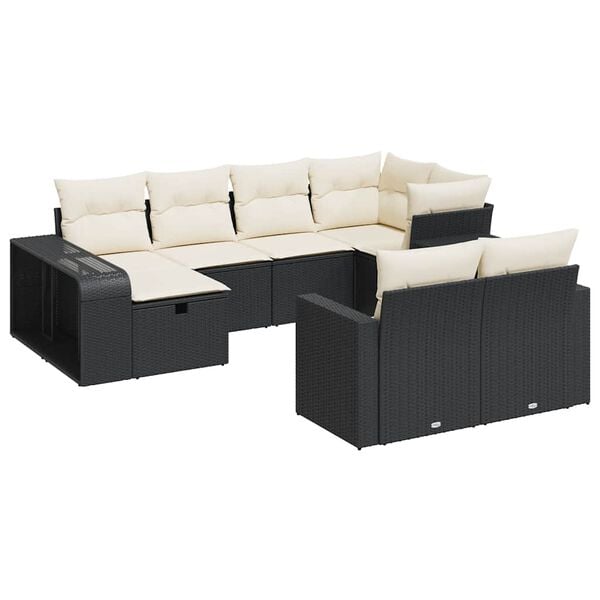 vidaXL 10-dijelni set vrtnih sofa s jastucima crni od poliratana