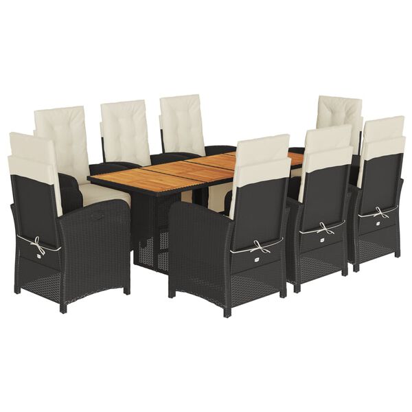 vidaXL 9-dijelni vrtni blagovaonski set s jastucima crni od poliratana