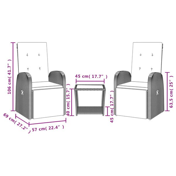 vidaXL 3-dijelni vrtni blagovaonski set sivi od poliratana