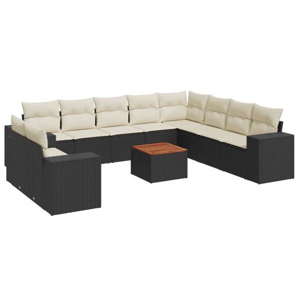 vidaXL 11-dijelni set vrtnih sofa od poliratana s jastucima crni