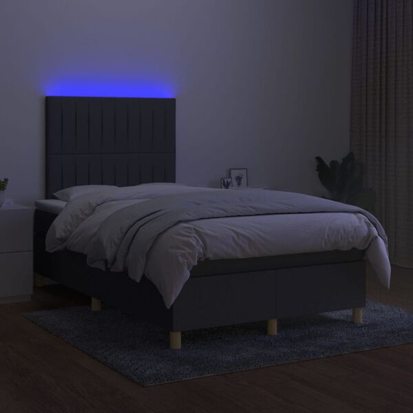 vidaXL Krevet box spring s madracem LED tamnosivi 120 x 200 cm tkanina