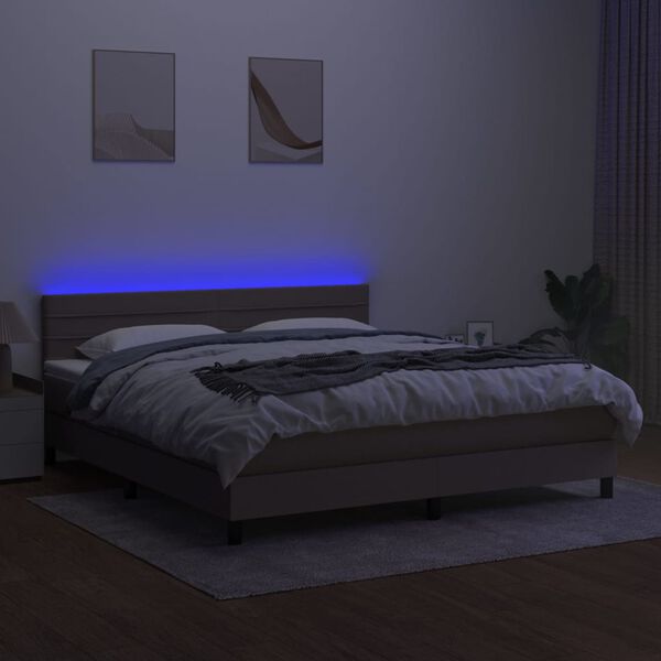 vidaXL Krevet box spring s madracem LED smeđesivi 180x200 cm tkanina