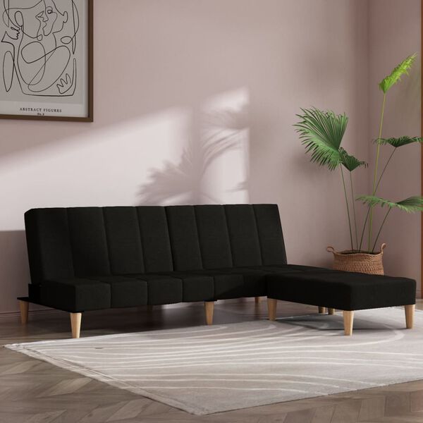 vidaXL Dvosjed na razvlačenje s tabureom od tkanine crni