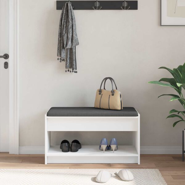 vidaXL Klupa za hodnik s jastukom s policom Bijeli 83 x 38 x 45 cm