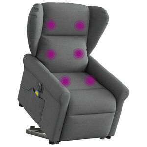 vidaXL Električni masažni naslonjač na podizanje od tkanine tamnosivi