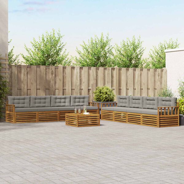 vidaXL Set vanjskih sofa s jastukom 9 pcs Prirodna i svijetlo siva