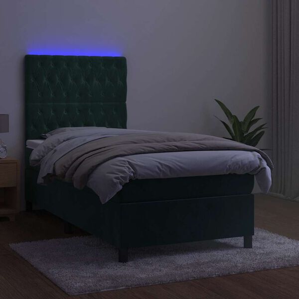 vidaXL Krevet box spring s madracem LED tamnozeleni 100x200 cm bar&scaron;un
