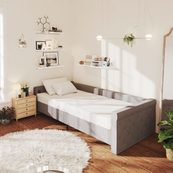 vidaXL Dnevni ležaj s madracem i USB-om svjetlosivi tkanina 90x200 cm