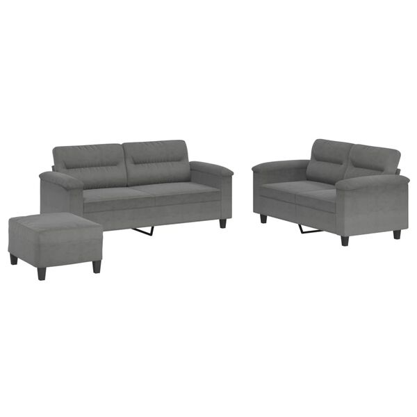 vidaXL 3-dijelni set sofa s jastucima tamnosivi od mikrovlakana