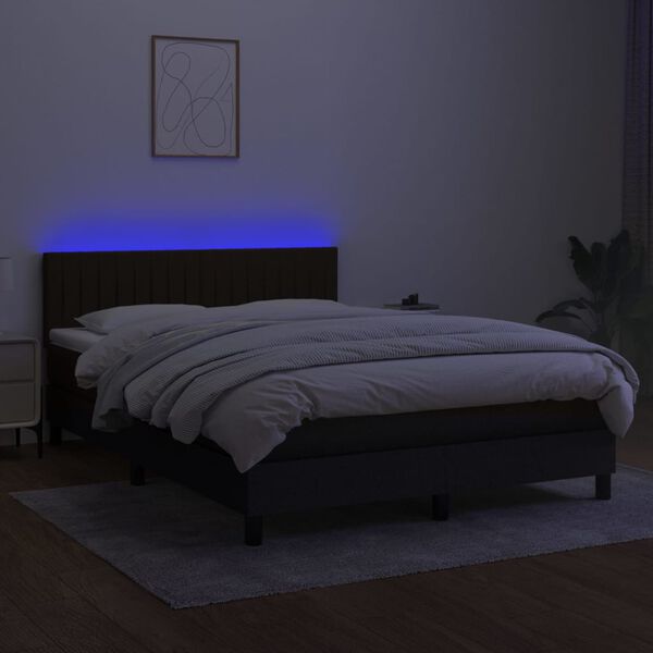 vidaXL Krevet box spring s madracem LED crni 140x190 cm od tkanine