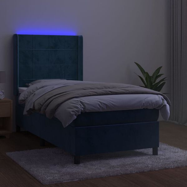 vidaXL Krevet box spring s madracem LED tamnoplavi 90x200 cm bar&scaron;un