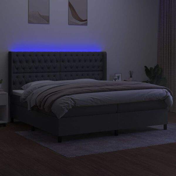 vidaXL Krevet box spring s madracem LED tamnosivi 200x200 cm tkanina