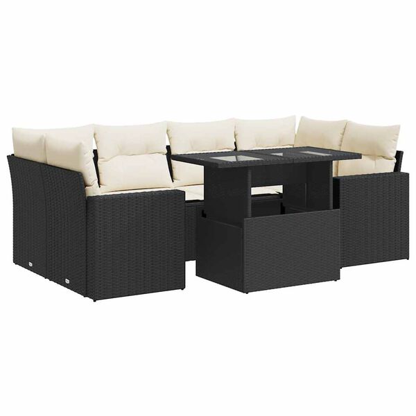 vidaXL 7-dijelni set vrtnih sofa od poliratana s jastucima crni