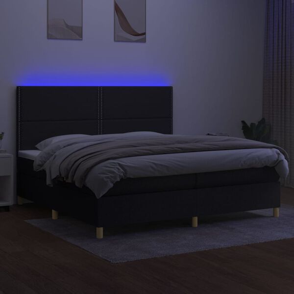 vidaXL Krevet box spring s madracem LED crni 200x200 cm od tkanine