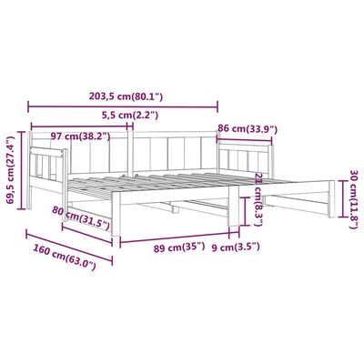 vidaXL Dnevni krevet na izvlačenje masivna borovina 2x(80x200) cm