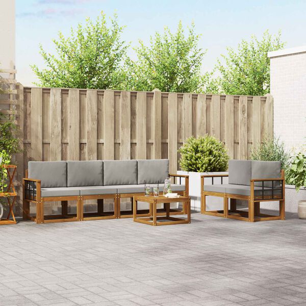 vidaXL Set vanjskih sofa s jastukom 7 pcs Prirodna i svijetlo siva