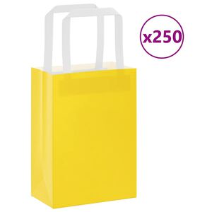 vidaXL Papirnate vrećice 250 kom s ručkama žute 15x8x21 cm