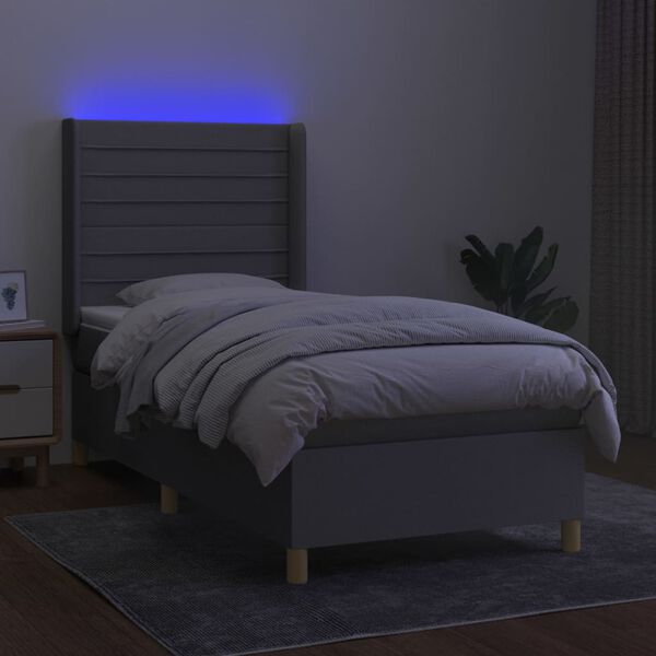 vidaXL Krevet box spring s madracem LED svjetlosivi 90x190 cm tkanina