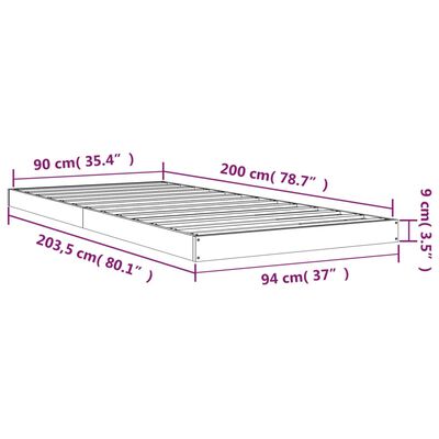 vidaXL Okvir za krevet 90 x 200 cm od masivne borovine