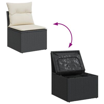vidaXL Vrtna sofa bez naslona za ruke s jastucima crna od poliratana