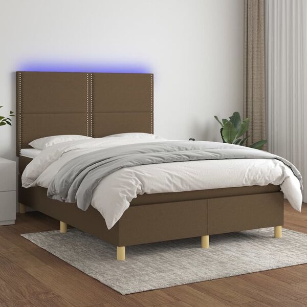 vidaXL Krevet box spring s madracem LED tamnosmeđi 140x190 cm tkanina