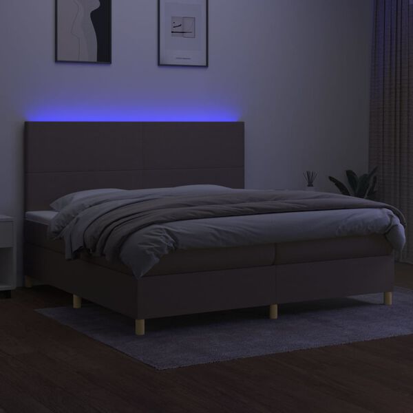 vidaXL Krevet box spring s madracem LED smeđesivi 200x200 cm tkanina