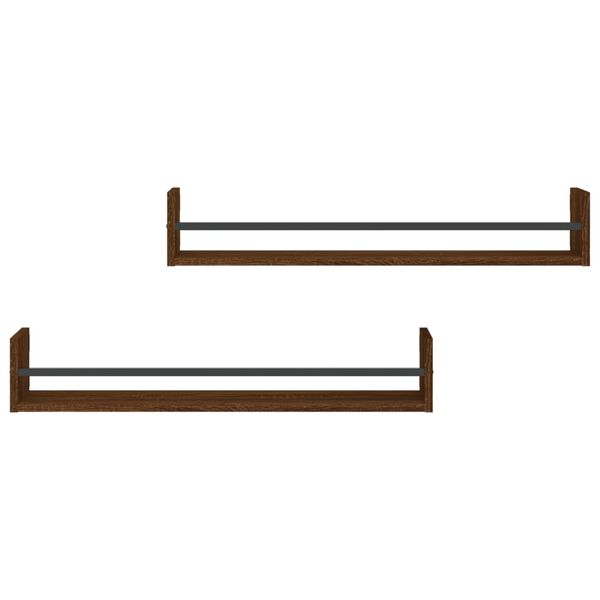 vidaXL Zidne police s prečkama 2 kom smeđa boja hrasta 80x16x14 cm