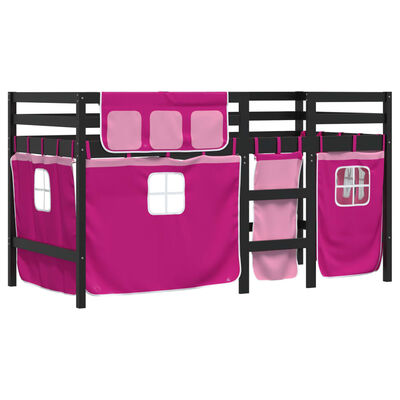 vidaXL Dječji krevet na kat i zavjese ružičasti 90 x 200 cm borovina