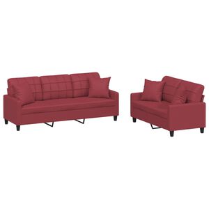 vidaXL 2-dijelni set sofa s jastucima boja vina od umjetne kože