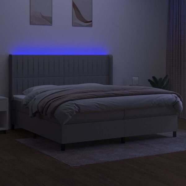 vidaXL Krevet box spring s madracem LED svjetlosivi 200x200 cm tkanina