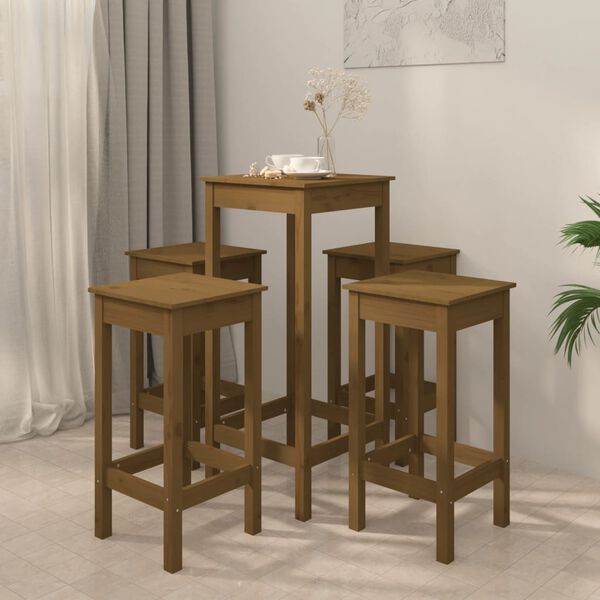 vidaXL 5-dijelni barski set boja meda od masivne borovine