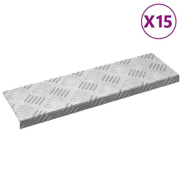 vidaXL Stepenica Pravokutni 15 pcs Srebrno 60 x 18 cm Aluminij