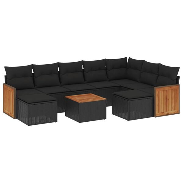 vidaXL 10-dijelni set vrtnih sofa s jastucima crni od poliratana