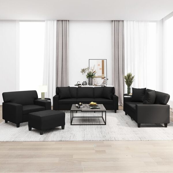 vidaXL 4-dijelni set sofa s jastucima crni od umjetne kože