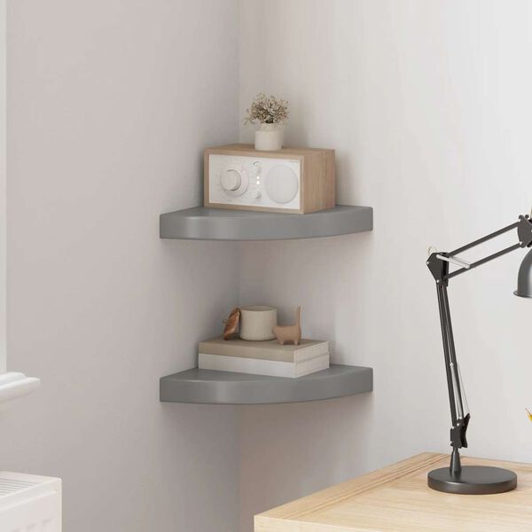 vidaXL Plutajuće kutne police 2 kom sjajne sive 25 x 25 x 3,8 cm MDF