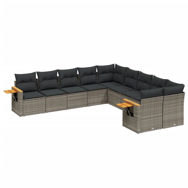 vidaXL 10-dijelni set vrtnih sofa od poliratana s jastucima sivi