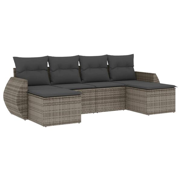 vidaXL 6-dijelni set vrtnih sofa od poliratana s jastucima sivi