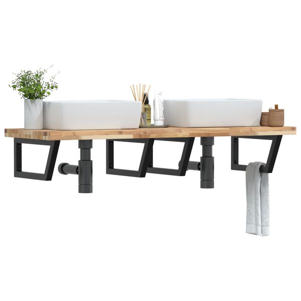 vidaXL Zidna polica za umivaonik od čelika i masivnog bagremovog drva
