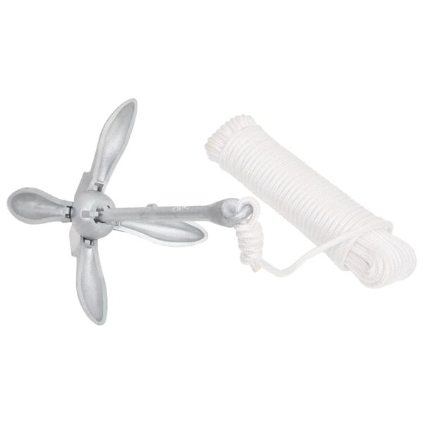 vidaXL Sklopivo sidro s užetom srebrno 3,2 kg od kovanog željeza