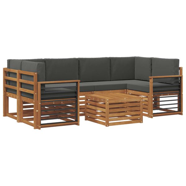 vidaXL Set vanjskih sofa 7 pcs Prirodna i antracit Čvrsto drvo akacije