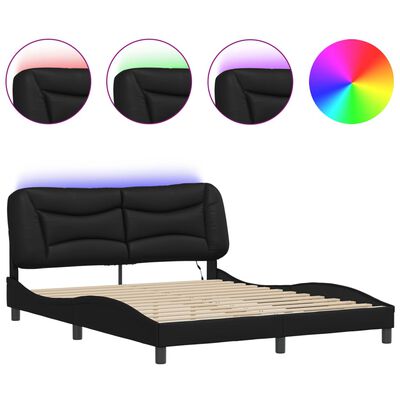 vidaXL Okvir kreveta s LED svjetlima crni 160 x 200 cm od umjetne kože