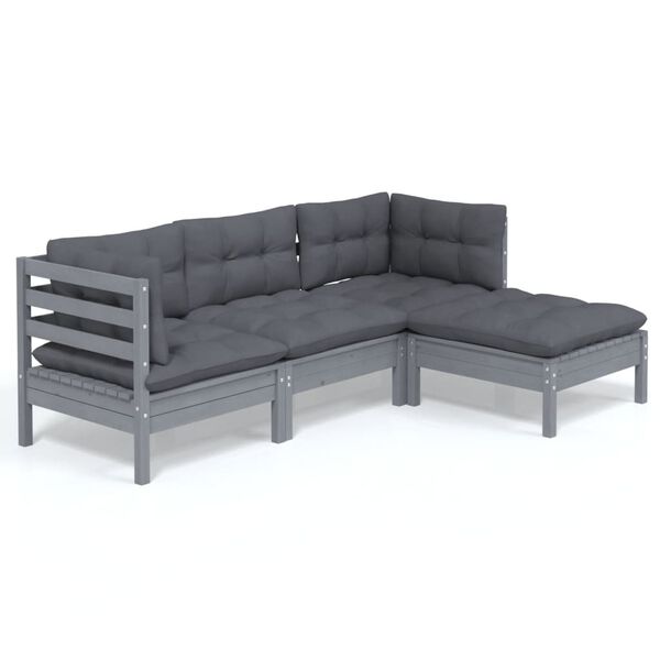 vidaXL 4-dijelna vrtna garnitura od borovine s jastucima siva