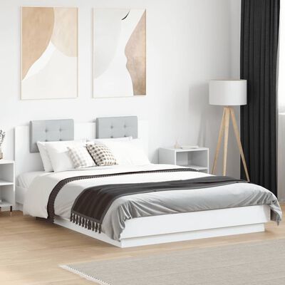 vidaXL Okvir kreveta s uzglavljem i LED svjetlima bijeli 120 x 200 cm