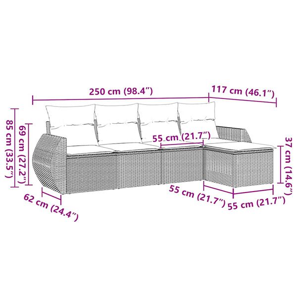 vidaXL 5-dijelna vrtna garnitura od poliratana s jastucima crna