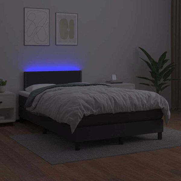 vidaXL Krevet box spring s madracem LED crni 120 x 190 cm umjetna koža