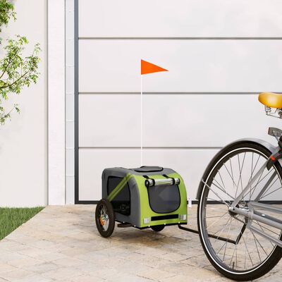 vidaXL Prikolica za bicikl za ljubimce zeleno-siva tkanina i željezo