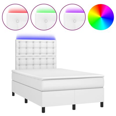 vidaXL Krevet box spring s madracem LED bijeli 120x190 cm umjetna koža